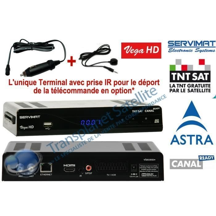 Pack SERVIMAT VEGA HD PVR TNTSAT + Allume-cigare + Infrarouge + Cordon HDMI offert