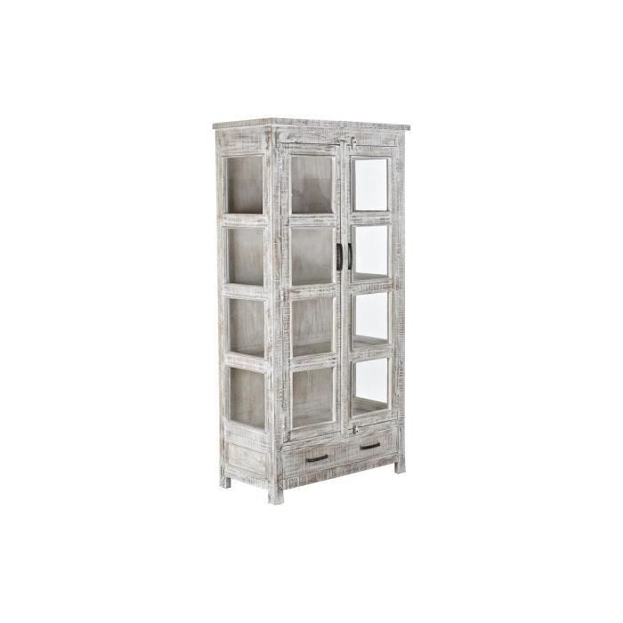 Bibliothèque - Bois de manguier et verre - 90 x 45 x 180 cm - Blanc - Style cottage et indien