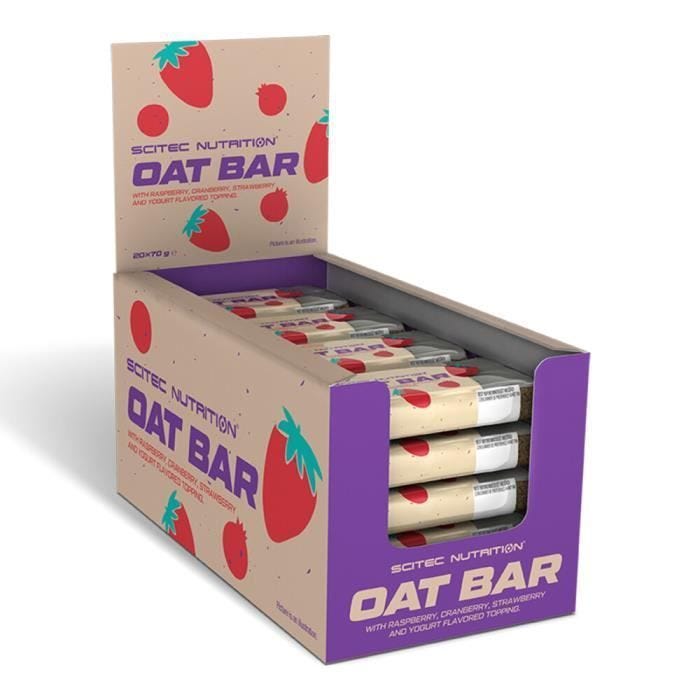 Barres énergétiques Scitec Nutrition - Oat Bar - Raspberry Cranberry Strawberry Yogurt Boite de 20