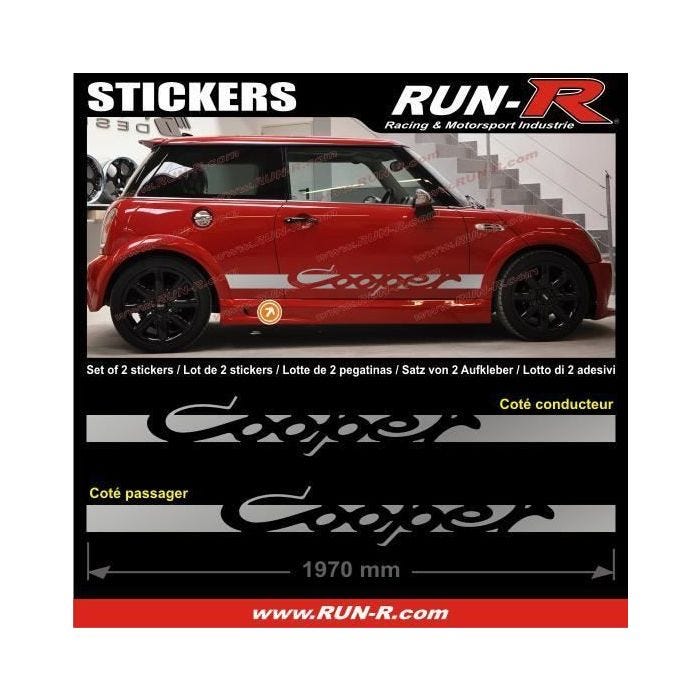 Autocollants - MINI COOPER - Lot de 2 - Argent - 197 cm - Résistants aux UV