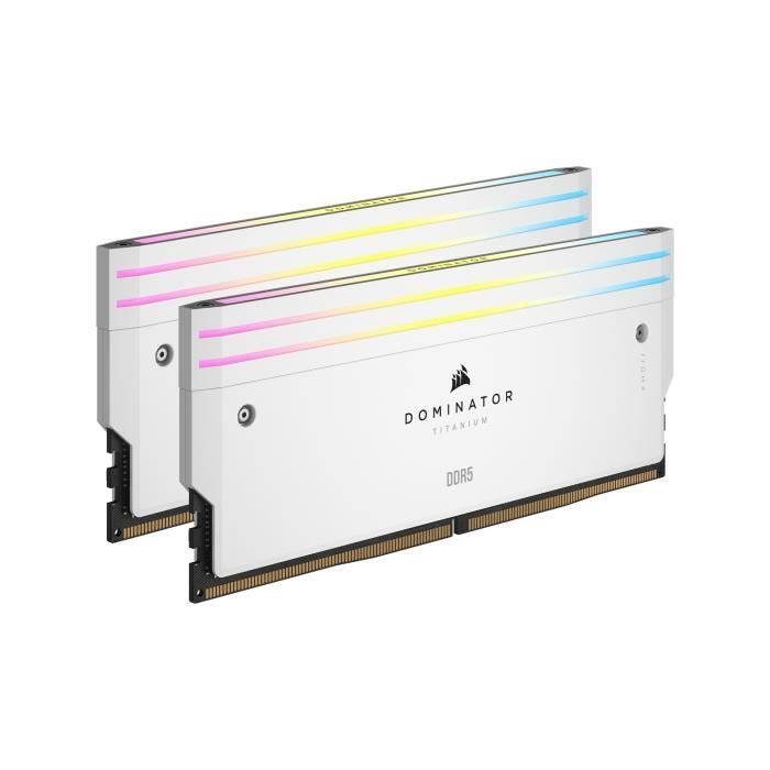 Mémoire RAM - CORSAIR - Dominator Titanium RGB DDR5 - 32GB 2x16GB DIMM - 6400MT/s - Intel XMP 3.0 - 1.40V - Blanc