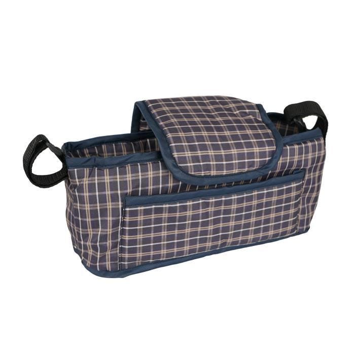 Sac Caddy pour Poussette - Animaux de Compagnie - Tartan Bleu - Ajustement Velcro - Rangement Pratique