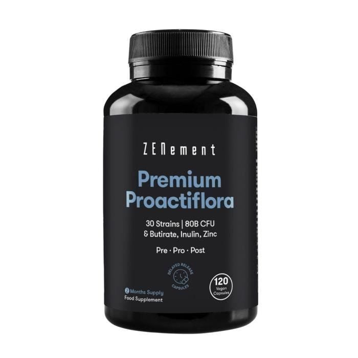 Premium Proactiflora 30 Souches | 80 milliards d'UFC + Butyrate, Inuline et Zinc - 120 Gélules