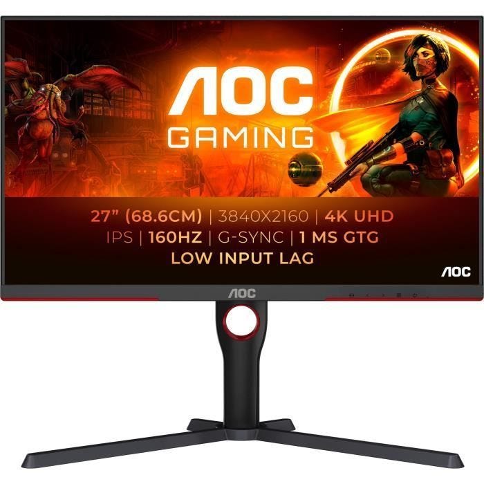 Écran PC - AOC - U27G3X - 27" UHD 4K - Dalle IPS - 160Hz - 1ms - Ajustable en hauteur - 2 HDMI 2 DP - Adaptive Sync - Noir