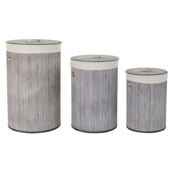 lot de paniers gris polyester bambou (38 x 38 x 60 cm) (3 pièces) - Couleur:BEIGE
