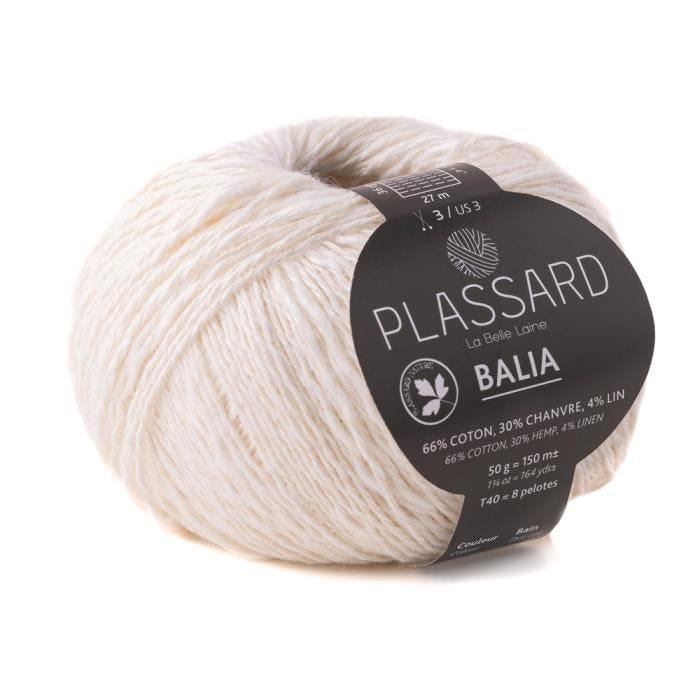 Fil crochet et tricot - PLASSARD - Balia - Blanc Cassé 02 - Coton, Chanvre, Lin - Aiguille N°3