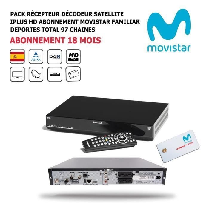 Décodeur Satellite iPlus HD - HD4K - Abonnement Movistar Familiar Cinema 18 mois - 98 Chaînes - HDMI, RCA, USB