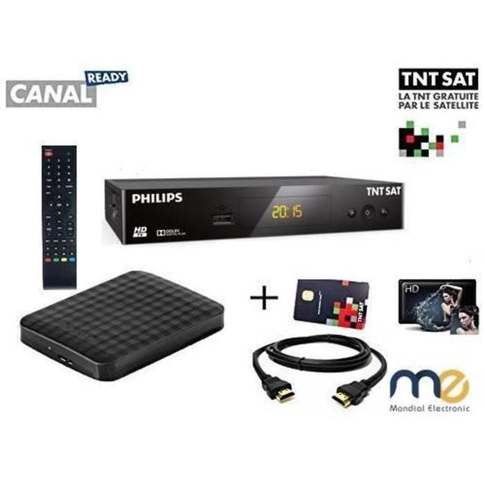 Pack Récepteur PHILIPS DSR 3231T , Démodulateur Satellite HD TNTSAT, Noir, Haute définition avec Disque Dur Externe Extra Slim 1 Tér