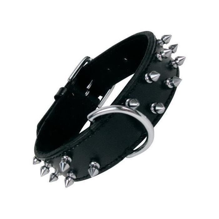 Collier pour chien - Gloria Pets - 65cm x 38mm - Cuir noir - 2 rangées de pointes - Résistant