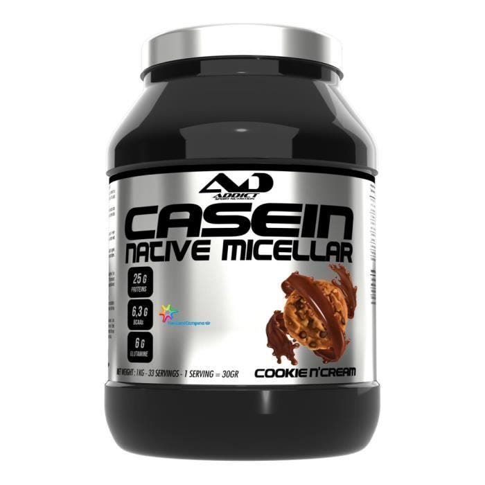 Caséine Addict Sport Nutrition - Caséine Micellaire Native - Cookies N Cream 1000g