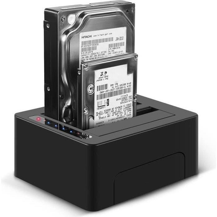 Docking Station. Dock pour 2 DISQUES SATA 2.5 ou 3.5 Liaison USB3 avec Fonction CLONAGE. USB 3.0 5G, Alimentation Externe 3A.