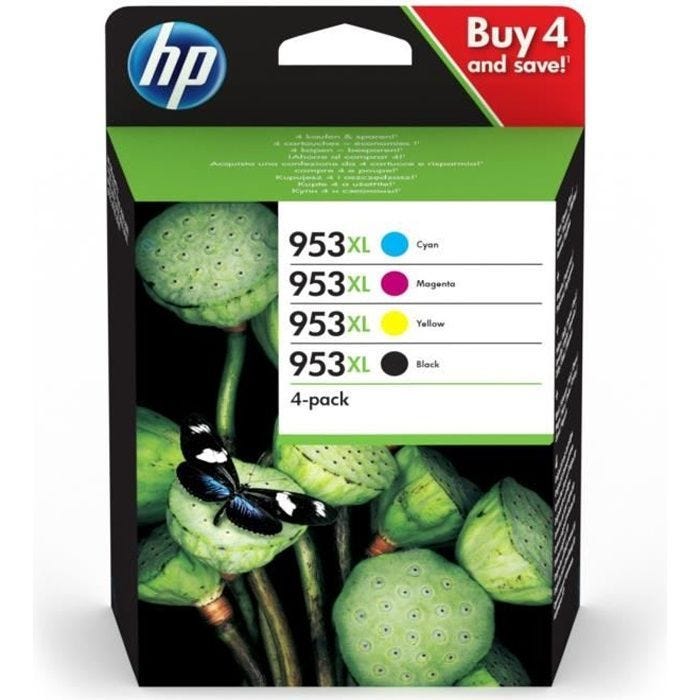HP 953XL Pack de 4 cartouches noire, cyan, jaune et magenta grande capacité authentiques (3HZ52AE)