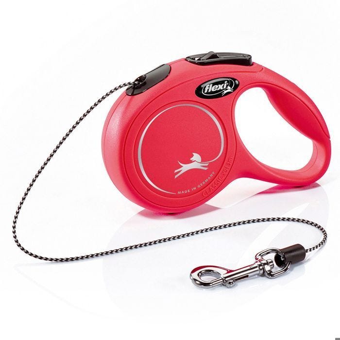 Laisse enrouleur Flexi Classic XS rouge pour chien jusqu'à 8 kg - 3m de corde légère en nylon