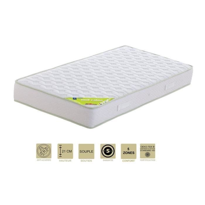 Matelas 70x190 cm epaisseur 21 cm - Souple - Aertech 35 Kg-m3 HR Haute Densit -