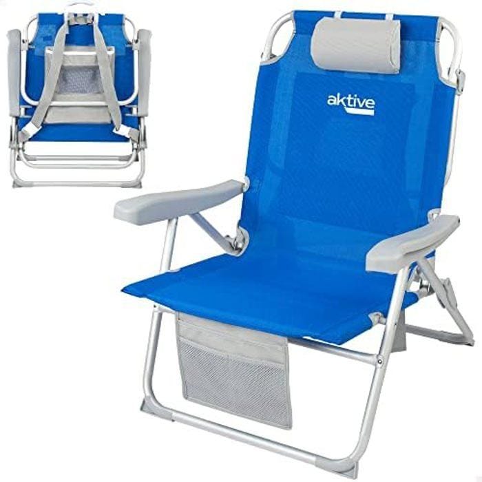 Chaise Pliante - AKTIVE - Modèle Beach - Dossier Réglable 5 Positions - Sac à Dos Inclus - Tissu Imperméable