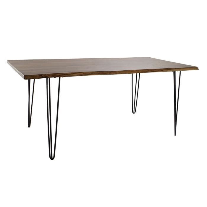 table de salle à manger 180 x 87 x 76 cm noir métal marron bois d'acacia