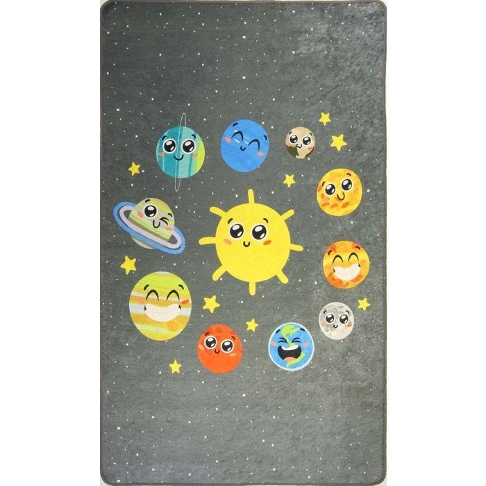 Tapis Enfant - ESPACE - 80x150 cm - Antidérapant - Lavable en machine - Doux au toucher