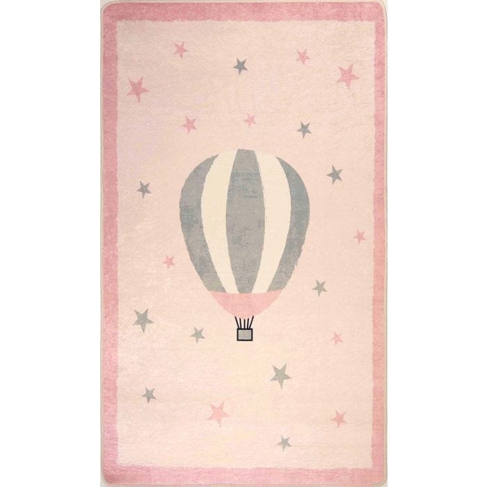 Tapis - MONGOLFIERE - Rose - 80x150 cm - Antidérapant - Lavable en machine - Doux au toucher
