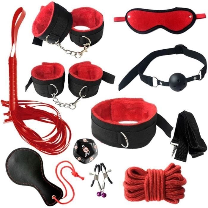 EXCEART 1 Ensemble de Kit de Retenue de Lit Menottes Sexy Patch Oculaire Lit Bondage Contrainte Adulte Sm Esclave Jouets (Rouge)44