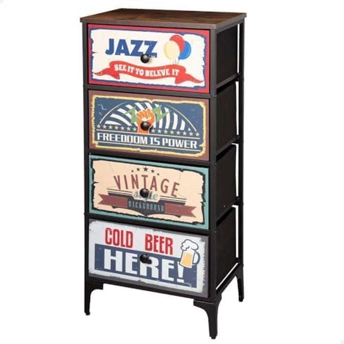 Commode - AKTIVE - Vintage - 4 Tiroirs - Bois MDF - 45x30x98 cm
