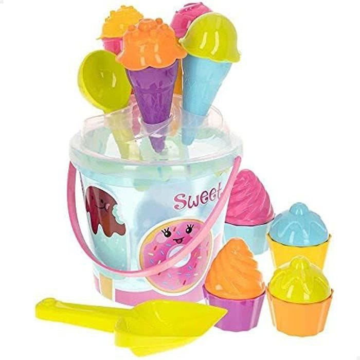 Jouet de plage - COLORBABY - Seau 18 cm + moules Glaces et weets - Multicolore - Plastique - Résine - Extérieur