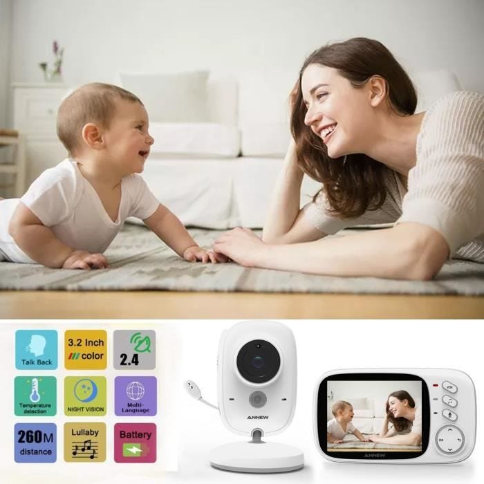 ANNEW Babyphone Bébé Moniteur Ecoute Bébé Caméra de Surveillance sans Fil Ecran 3.2” VB603