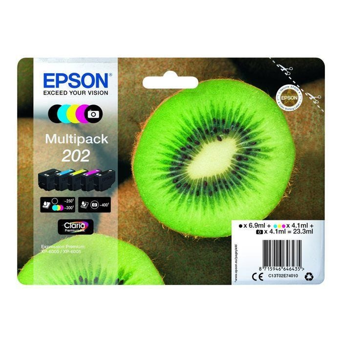 Cartouche d'encre originale Multipack 202 - EPSON - Noir, Jaune, Cyan, Magenta, photo Noire - Claria Home Ink