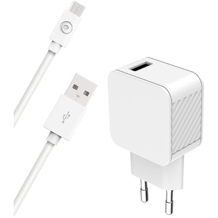 Chargeur maison - Bigben - 2.4A IC Smart - Câble USB A/micro USB - 100% Plastique recyclé