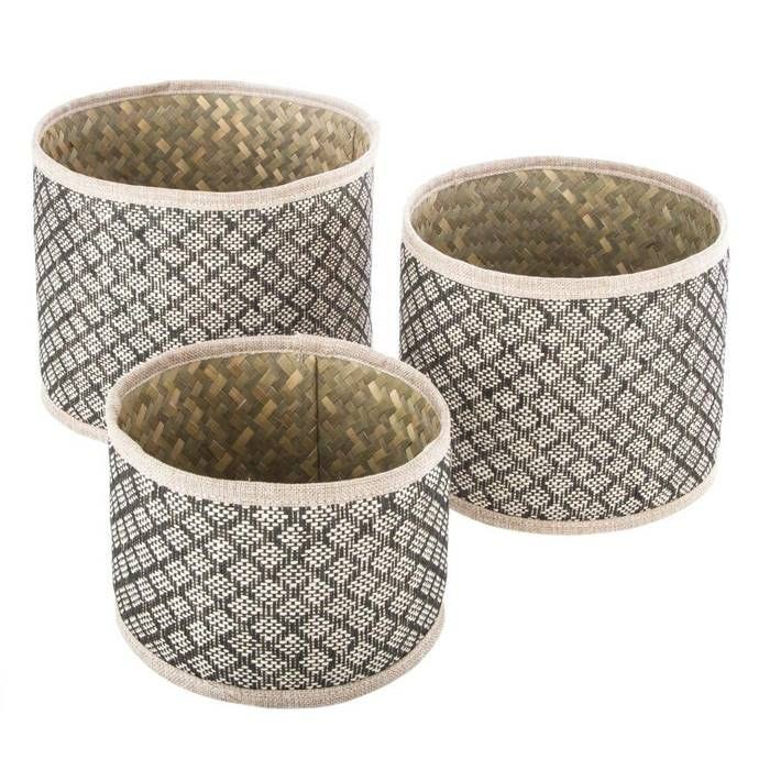 Lot de 3 paniers ronds nomades en osier - Beige