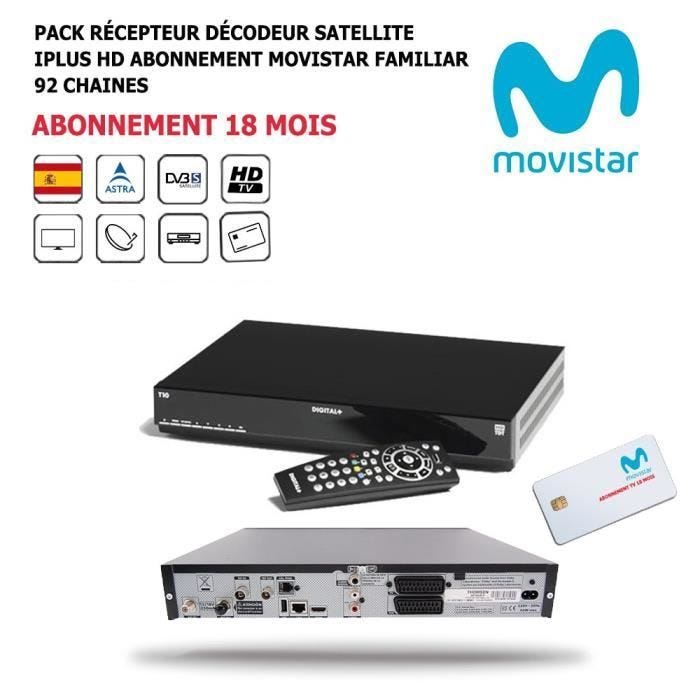 Pack Récepteur Décodeur Satellite iPlus HD + Abonnement TV Espagnol Movistar Familiar 18 mois 92 Chaînes