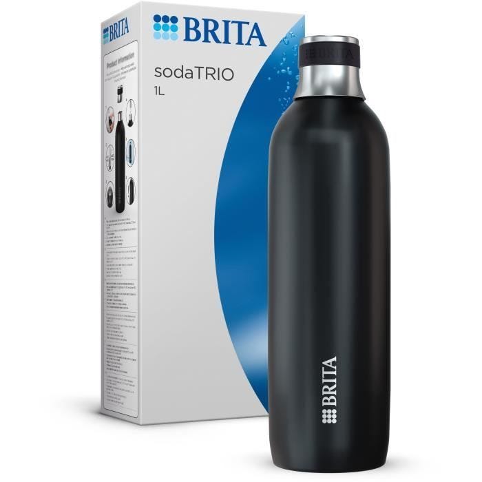 Bouteille isotherme BRITA - Compatible SodaTRIO - Capacité 1L - Acier Inoxydable - Noire