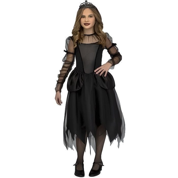 Déguisement fille - Vampire - Demoiselle gothique - Robe noire - Diadème