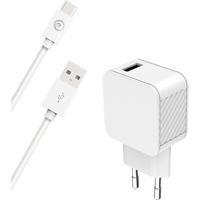 Chargeur maison 3A IC Smart + Câble USB A/USB C Blanc - 100% Plastique recyclé Bigben