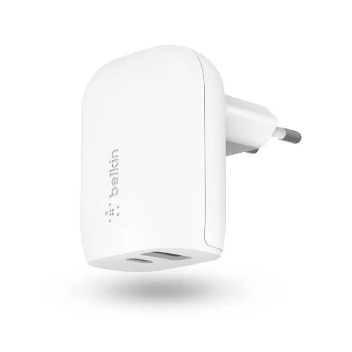 BELKIN CHARGEUR SECTEUR DOUBLE PORT 37W 25W USB-C PD PPS + 12W USB-A B