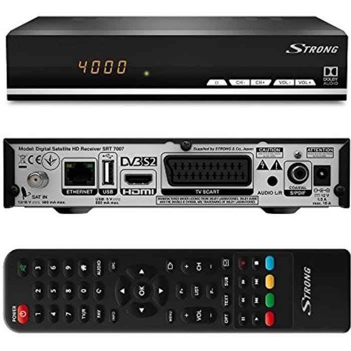 Strong SRT 7007 Décodeur Satellite HD Free to Air avec affichage (Récepteur TV Sat, HDMI, SCART, USB) noir
