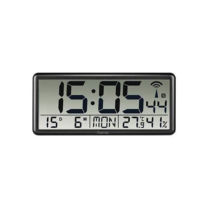 Horloge Murale Radio-pilotée numérique Jumbo Noir