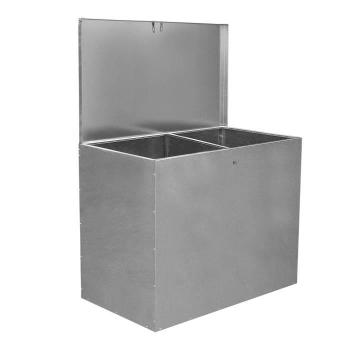 Conteneur de nourriture - Métal Galvanisé - 64L - Étanche - 2 Compartiments - Sécurisé avec Cadenas