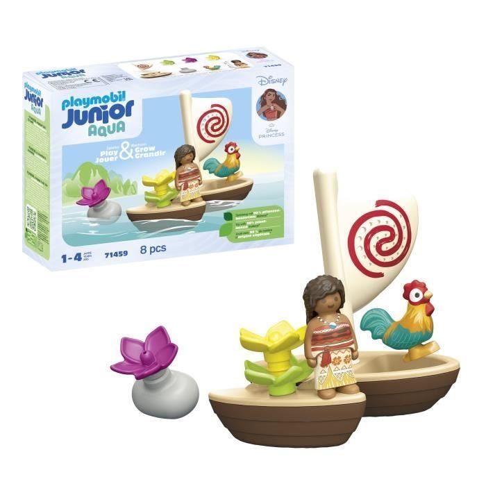 PLAYMOBIL Junior 71459 Vaiana et bateau à voile, Flotte dans l'eau, Jouet pour le bain, Disney, Dès 12 mois