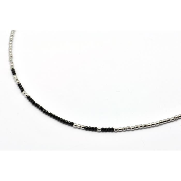 Collier - NATARAJ - Femme - Argenté - Spinelle noir - Laiton plaqué