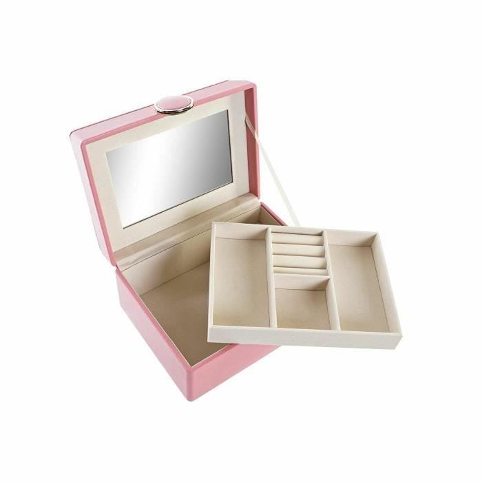 boîte à bijoux 17 x 13 x 8,5 cm rose polyuréthane bois mdf