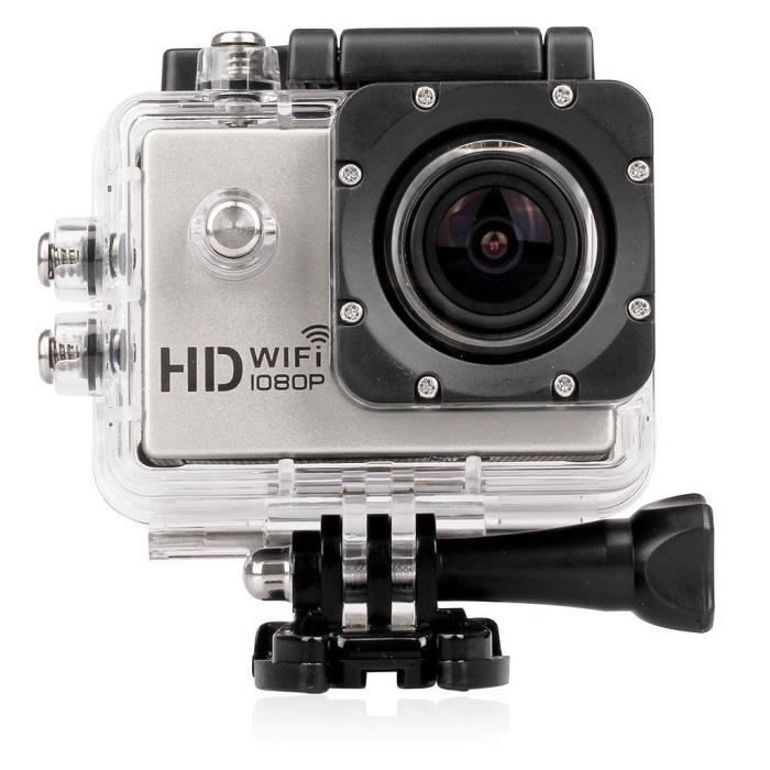 Caméra Wifi Sport Embarquée Plongée Caisson Caméscope 12Mp Full HD 1080P Argent + SD 8Go YONIS