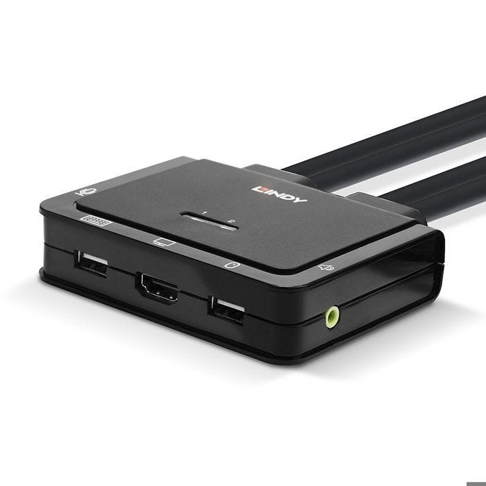 Switch KVM 2 Ports HDMI 18G, USB Type C, USB 2.0 ET Audio avec Câbles