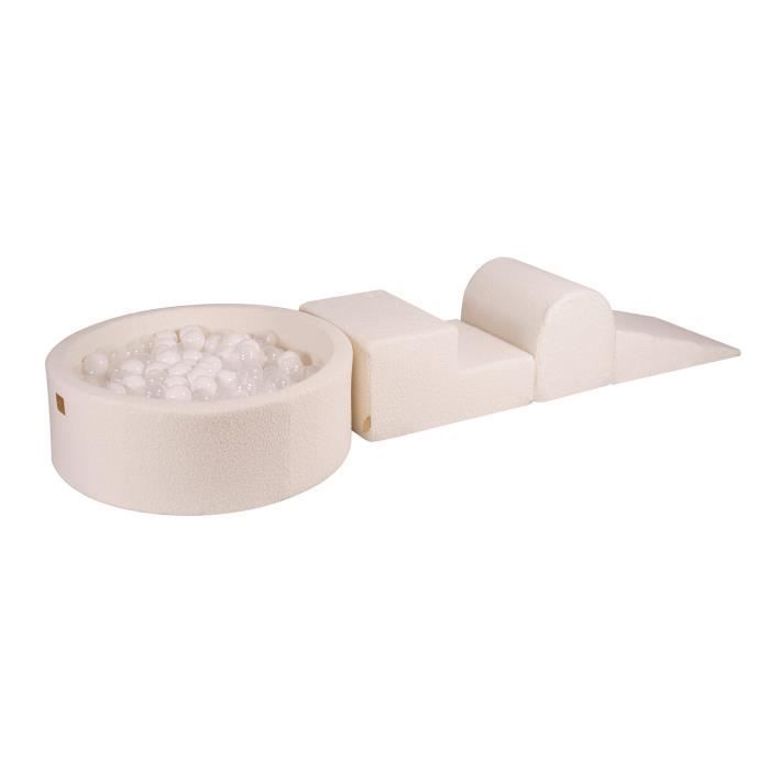 MeowBaby® Parcours Motricité 3 éléments avec Piscine à Balles 90x30cm, Boucle: Blanc-Transparent