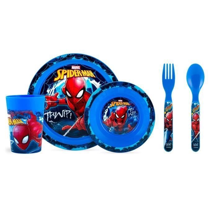 SPIDERMAN - Ensemble repas (assiette, bol, verre) + 2 couverts