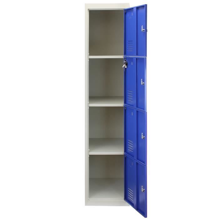 Casier 4 Portes, Bleu, Gris Casier Verrouillable, Salle de Sport, École, Vestiaire Rangement