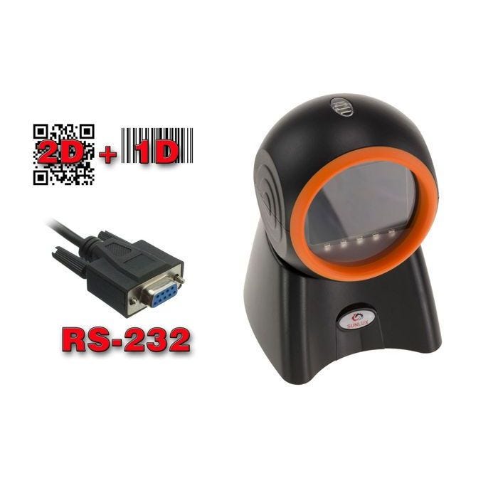 Lecteur de code-barres à poser type caisse pour codes à barres type EAN et Codes 2D type QR Code. Liaison série COM RS232.