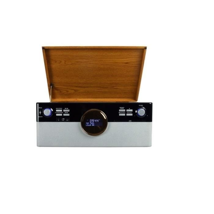 OPTEX Platine Vinyle Vintage Coffret en Bois 7 en 1 Bluetooth 42 Marron