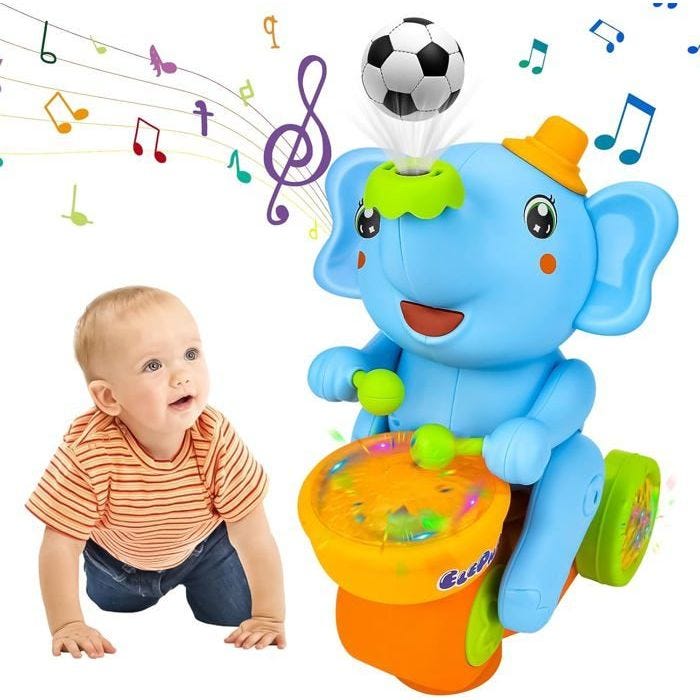 Éléphant Mignon Balle Électrique Battant Voiture, Éléphant Jouet Marche avec lumières et Sons à LED, pour Enfants Garçons Et Filles