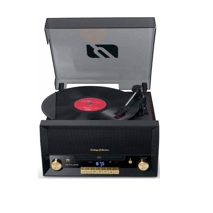 Chaîne Hifi CD 20W vintage avec platine Vinyle - CD/FM/USB/AUX - Noir - MUSE