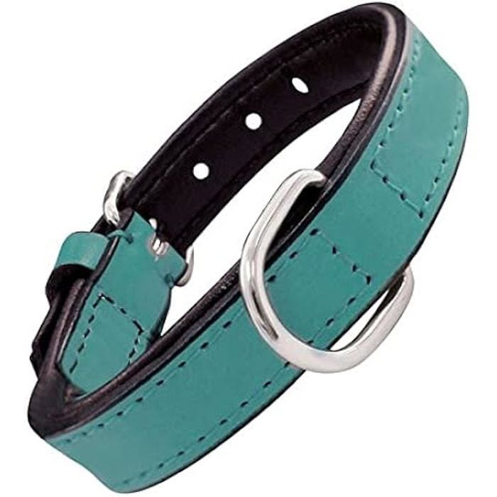 Collier - GLORIA - Rembourrage Col Fourrure - Cuir Rouge - Ajustable - Pour Chien Moyen
